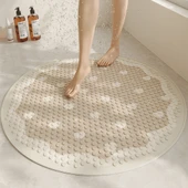 Kaymaz Yuvarlak PVC Banyo Paspası - 65x65cm - Kalpli Kakao Kek - 1