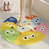 Kaymaz Yuvarlak PVC Banyo Paspası - 55x55cm - Küçük Canavarlar Etrafında - 1