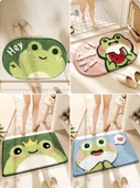 Çizgi Film Kurbağa Desenli Banyo Paspası 40x60cm + 50x80cm 2'li Set Küçük Kurbağa Biye thumbnail 6
