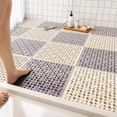 Kaymaz Banyo Paspası 30x30cm - Pirinç + Kül Rengi (Kalınlaştırılmış, Yumuşak) - 2 Adet - 1