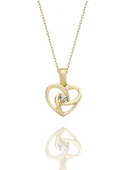 Mi,nik Tek Taş Kalp Çok Şık 14 Ayar Altın Kolye thumbnail 1