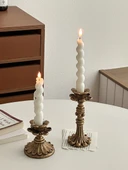Fransız Retro Eskitme Şamdan - Küçük Şamdan + Orta Şamdan + 2 Mum - 2
