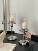 Fransız Retro Eskitme Şamdan - Küçük Şamdan + Orta Şamdan + 2 Mum - 1