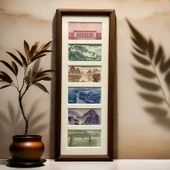 Altılı Ahşap Fotoğraf Çerçevesi - Ceviz Rengi - İki Kutu - 13x32cm - 1
