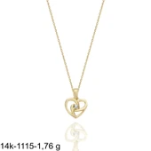 Mi,nik Tek Taş Kalp Çok Şık 14 Ayar Altın Kolye thumbnail 2