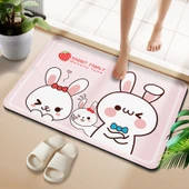 Çizgili Desenli Diatomit Banyo Paspası - 80x120cm Tavşan Ailesi Dikdörtgen thumbnail 1