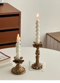 Fransız Retro Eskitme Şamdan - Küçük Şamdan + Orta Şamdan + 2 Mum - 9