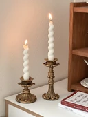 Fransız Retro Eskitme Şamdan - Mat Spiral Mum Kahverengi 2 Adet - 5