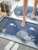 Çizgili Desenli Diatomit Banyo Paspası - 60x90cm Balık Yakalayan Kedi Dikdörtgen - 2
