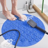 Yuvarlak Kaymaz PVC Banyo Halısı - 53x53cm - Koyu Mavi - 1