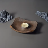 Retro Seramik Karo Desenli Mumluk - Çin Zen Stili - 1 Mumlu thumbnail 1