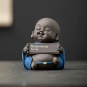 Sevimli Küçük Keşiş Seramik Saksı Figür - Orta Boy - Evime Para - 1