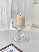Fransız Roma Sütunu Cam Mumluk - Yüksek Buzlu Siyah - 6