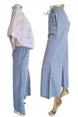 MASSİMO DUTTİ  MASSİ DTT RAHAT İSPANYOL PAÇA BELİ LASTİKLİ BAĞLAMA KOT GÖRÜNÜM CASUAL AÇIK MAVİ BOL PANTOLON<b> - 3