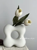Krem Seramik Vazo - Çift Yüz Tasarımı - 4