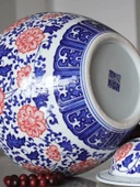 Antika Mavi Beyaz Porselen Çay Saklama Kavanozu - Büyük Dal Desenli (33cm) - 5