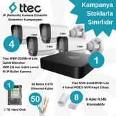 Ttec İP (Network) 4 Adet Bullet 2 MP Lite POE'li Güvenlik Kamera Seti - 1