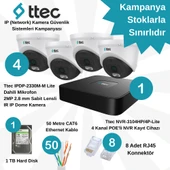 Ttec İP (Network) 4 Adet Dome 2 MP Lite POE'li Güvenlik Kamera Seti - 1