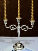 Gümüş Kaplama Modern Şamdan - Üçlü - Bronz - 4