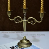Gümüş Kaplama Modern Şamdan - Üçlü - Bronz - 1