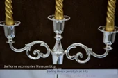Gümüş Kaplama Modern Şamdan - Üçlü - Bronz - 12