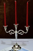 Gümüş Kaplama Modern Şamdan - Üçlü - Bronz - 5