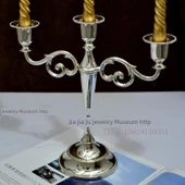 Gümüş Kaplama Modern Şamdan - Üçlü - Bronz - 9