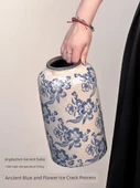 Jingdezhen Buz Çatlağı Mavi Beyaz Porselen Vazo - Mürekkep Boyalı Azure/Matara - 4