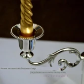 Gümüş Kaplama Modern Şamdan - Üçlü - Bronz - 11