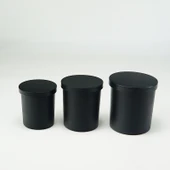 Siyah Cam Mumluk - Parlak Siyah Bardak 7x8.5cm + 75# Parlak Siyah Kapak (Plastik Halka) (200ml) - 2
