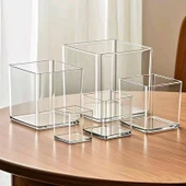 Şeffaf Akrilik Kare Vazo - 15cm - 2'li Paket - 6