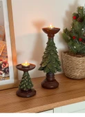 Retro Noel Mumluk - Seramik Yıldız Noel Ağacı Gece Lambası (2 Adet) - 11