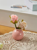 Seramik Vazo - Pembe Vazo - Beyaz Gelincik Çiçekli - 6