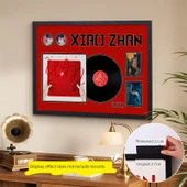 Gramofon Kayıt Saklama Fotoğraf Çerçevesi - Masif Ahşap Çam Siyah - 54x74cm - Model 2 - 1