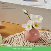 Seramik Vazo - Pembe Vazo - Beyaz Gelincik Çiçekli - 1