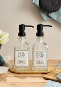 Lozione 2’li Mutfak Sıvı Sabunluk Seti - Bambu Stantlı Sıvı Sabunluk Takımı - 2x500 ML - 1