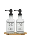 Lozione 2’li Mutfak Sıvı Sabunluk Seti - Bambu Stantlı Sıvı Sabunluk Takımı - 2x500 ML - 5