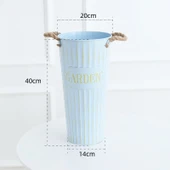 İskandinav Demir Çiçek Kovası Vazo - Retro Gök Mavisi - 40cm thumbnail 1