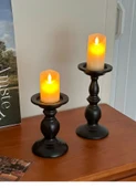 Retro Roma Sütunu Demir Şamdan - Yüksek + Alçak + Dijital Mum Lamba (5*8cm) + Rubik Küp Aromaterapi - 12