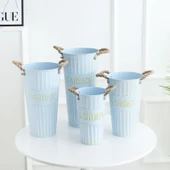 İskandinav Demir Çiçek Kovası Vazo - Retro Gök Mavisi - 40cm thumbnail 5