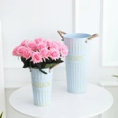 İskandinav Demir Çiçek Kovası Vazo - Retro Gök Mavisi - 40cm thumbnail 3