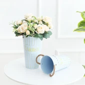 İskandinav Demir Çiçek Kovası Vazo - Retro Gök Mavisi - 40cm thumbnail 4