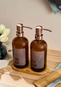 Lozione 2’li Mutfak Sıvı Sabunluk Seti - Bambu Stantlı Sıvı Sabunluk Takımı - 2x500 ML, Amber thumbnail 3