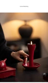 Kırmızı Seramik Mumluk - Çin Tarzı - Yasak Şehir Kırmızı Perde - 11