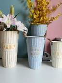 Retro Demir Saksı - Beyaz Kendir Halatlı Etiketli - 25cm - 4