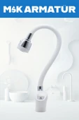 Beyaz Krom Beyaz Oynar Borulu Eviye Lavabo Bataryası Çeşmesi - 1