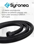 Mat Siyah 3'Lü Banyo Duş Seti 5 Fonksiyonlu Örgülü Hortumlu Tutacaklı Set - 3