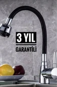 3 Yıl Garantili Oynar Başlıklı Spiral Siyah Kubar Lavabo, Mutfak Esnek Musluk thumbnail 1