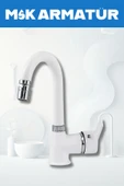 Beyaz Krom Armut Baston Oynar Başlıklı Lavabo Bataryası Çeşmesi - 1
