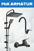 Siyah Krom Baston Eviye Lavabo Banyo Bataryası Lüx 3 Lü Set - 1